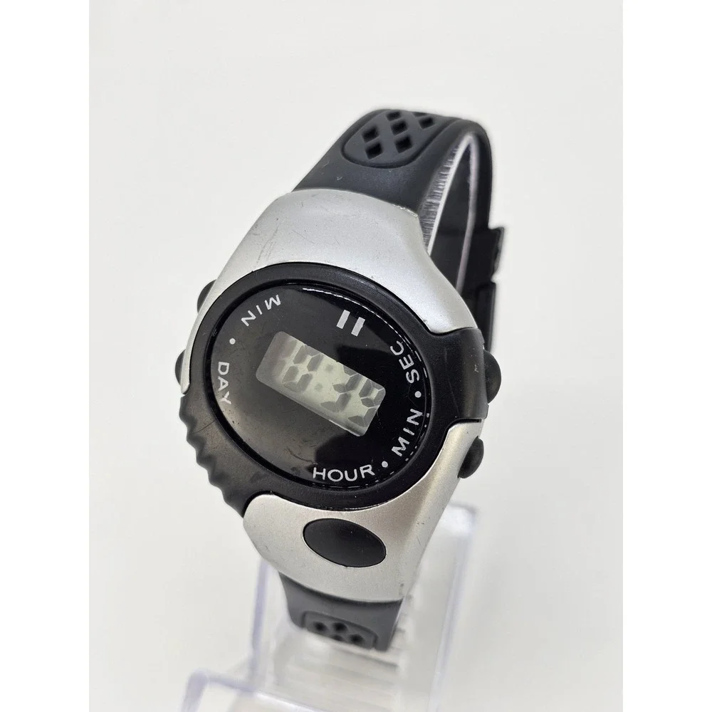 Men's Casual Watch 40MM Black Gray Case Black Plastic Bands New Battery
